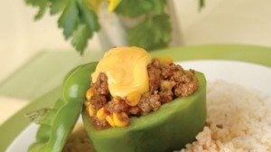 This simple stuffed peppers recipe makes 4 servings.