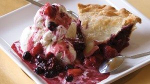 This delicious fruit pie contains frozen mixed berries and fresh peaches.