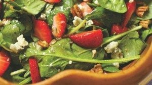 If spring has a flavor, it would be that of tender, young spinach leaves...so fresh and "green" and willing to share the spot-light with sweet, local strawberries.