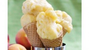 This simple recipe delivers creamy, sweet sorbet without using an ice cream maker. It's a wonderful recipe for cling peach varieties. For an extra special touch, try this recipe using white peaches.