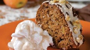 This healthy cake recipe includes 5 cups of peeled and chopped apples.