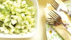 Cool off at the end of a hot summer day with this refreshing salad. Chill the melon cubes for just about an hour so they are refreshing yet the taste still comes through.
