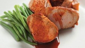 The sweetness of the maple syrup is complimented by smoky, warm and spicy seasonings to create a thick, fragrant and flavorful glaze for finely textured pork. Be sure to choose side dishes that offset the sweet nature of the recipe.