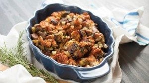 Stuffing is stuffing when it’s cooked on the inside of the turkey. When it’s prepared and baked on the side, it’s dressing. Either way, there’s never enough to go around. This recipe lends itself to your own adaptations so go ahead and add whatever your taste buds desire—sautéed mushrooms, chopped apples or nuts, sage or rosemary.